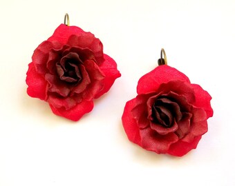 Red Roses Earrings, Dark Red Roses, Flowers Earrings, Gift For Her, Polymer Clay Jewelry, Art Earrings, Bright Red Roses, Scarlet Red Roses