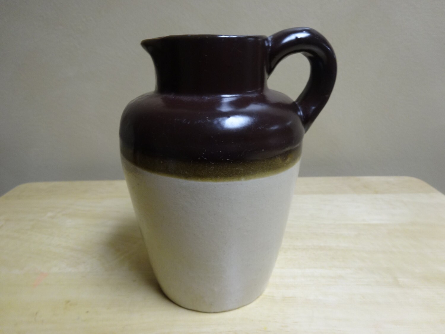 Small Vintage Stoneware Crock Pitcher/ Jug 1 Pint Brown