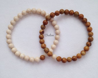 Couple bracelets, Fossil Jasper and Sandalwood Jasper matching bracelet set, his and hers bracelets, his and his, hers and hers, anniversary