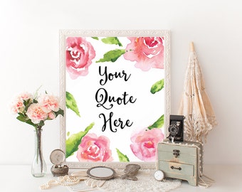 Custom quote pink roses printable wall art personalised print words lyrics romantic modern room decor custom name gift