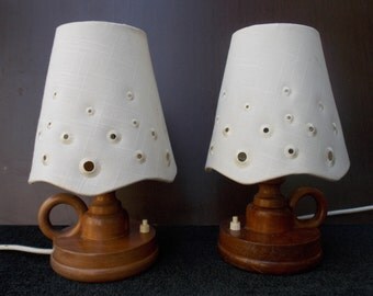 Pair Table Lamps Desk Lamps 1970s / table lamp / pair table lamp / White, Brown lamp / Night lamp / Vintage Pressed / Wood lamp