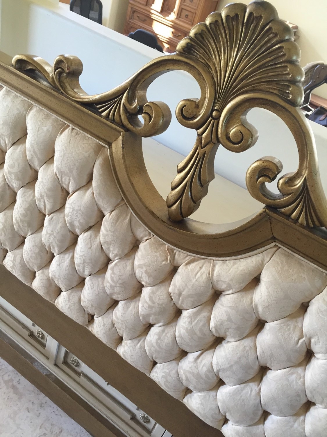 Available Vintage KING Size Gold and Cream Headboard, Haute Juice