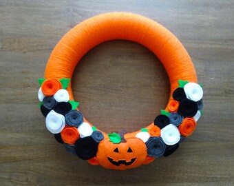Halloween Felt Wreath, Felt Wreath, Halloween Wreath, Pumpkin Wreath