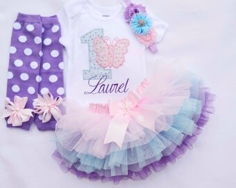first birthday outfit girl,Butterfly Birthday Outfit,Pink Blue purple birthday outfit,cake smash outfit girl,1st Birthday Girl Outfit,Al 4pc