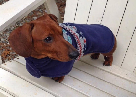 for jacket dachshund winter Fleece a with Navy Fleece Jacket~Reversible.Dark Dachshund Blue