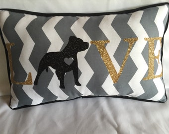 Decorative pillow, LOVE, with any dog breed, pit bull, chihuahua, pit bull decor, rotweiler , poodle, yorkie, schnauzer, shepherds , etc.