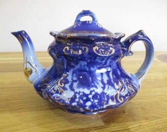 t rathbone & co teapot , vintage victor teapot , handpainted blue teapot ref 5