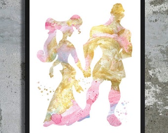 Hercules Megara Watercolor Print Disney Watercolor Gold Art Wedding Gift Bride Groom Gift for Couple Disney Engagement Gift Anniversary gift