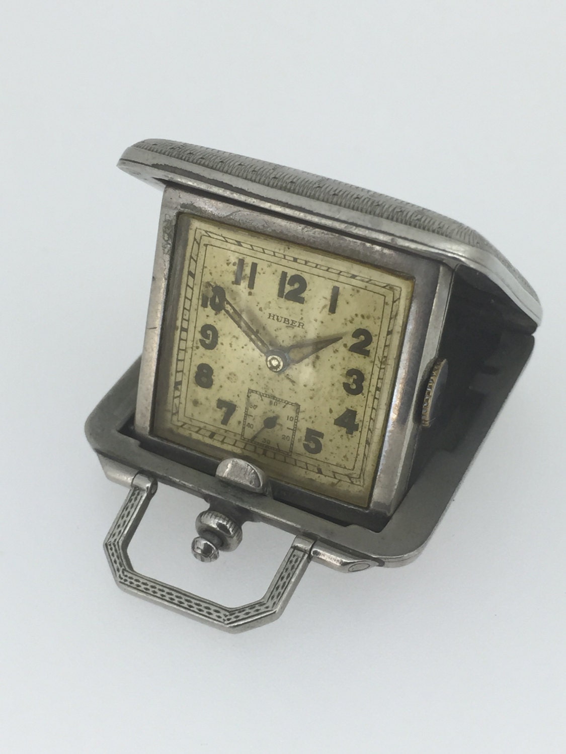 An Antique Silver plated Travel Clock by by FinestTimepieces