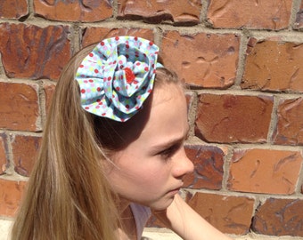 Polka Dot Fabric Flower Elastic Headband