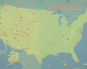 US National Parks Map 18x24 Poster