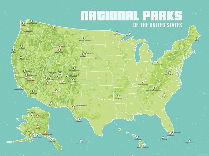 US National Parks Map 18x24 Poster