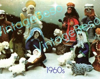 Nativity Crochet PATTERN Vintage 1960s Virgin Mary Baby Jesus Joseph Angels Three Kings Creche Pattern Instant Download PDF Pattern