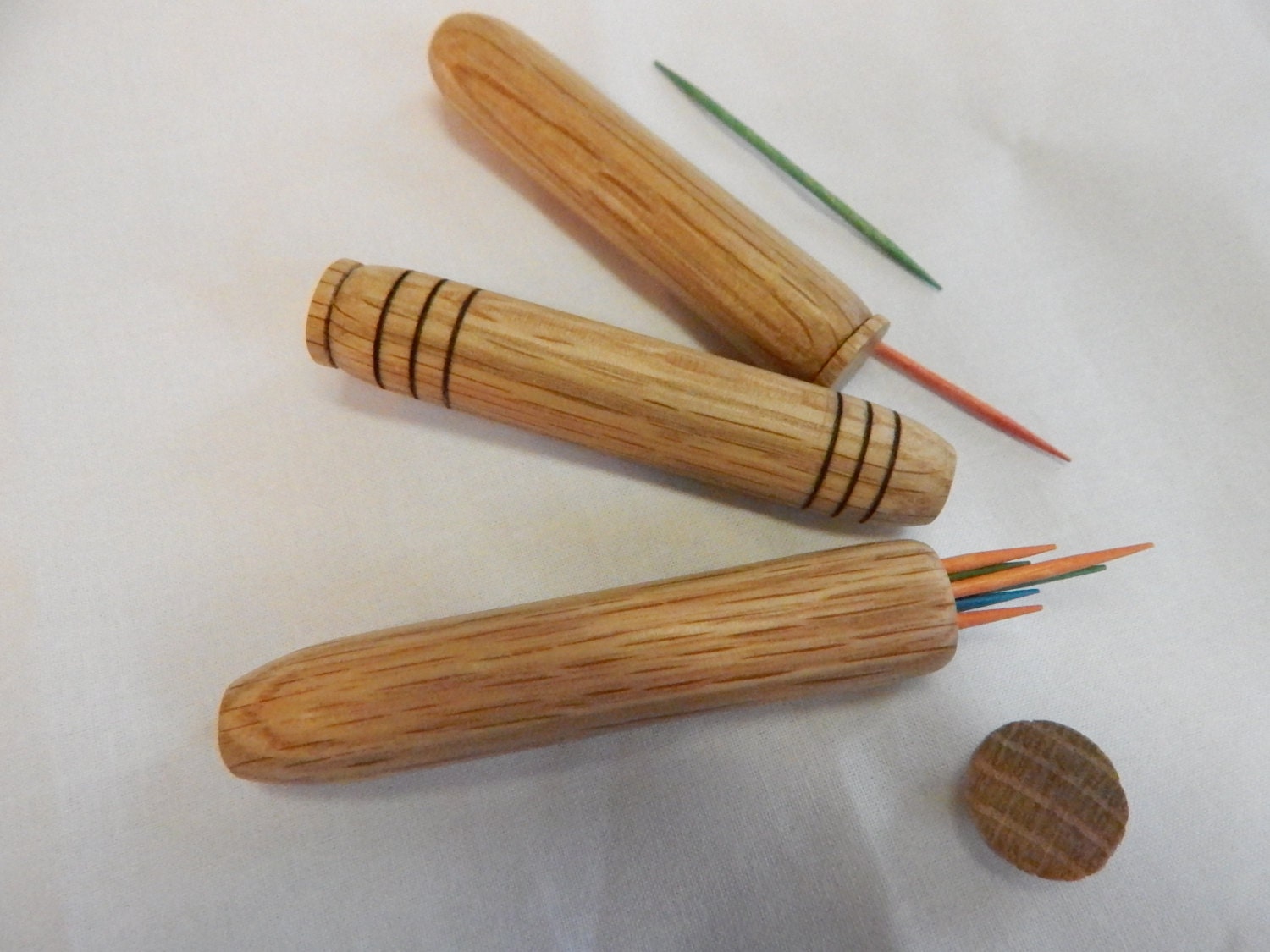 wooden toothpick holder or needle case pocket sized