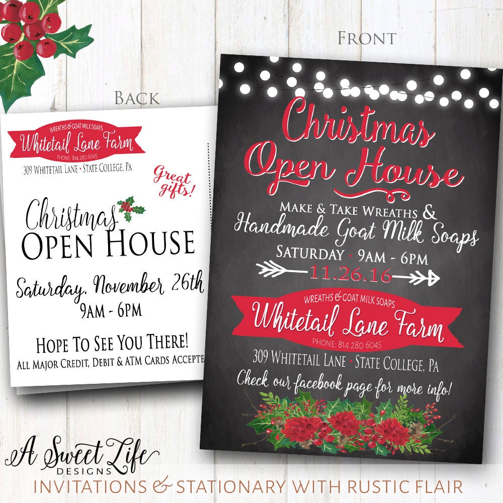 Rustic Christmas Invitation Open House Postcard House