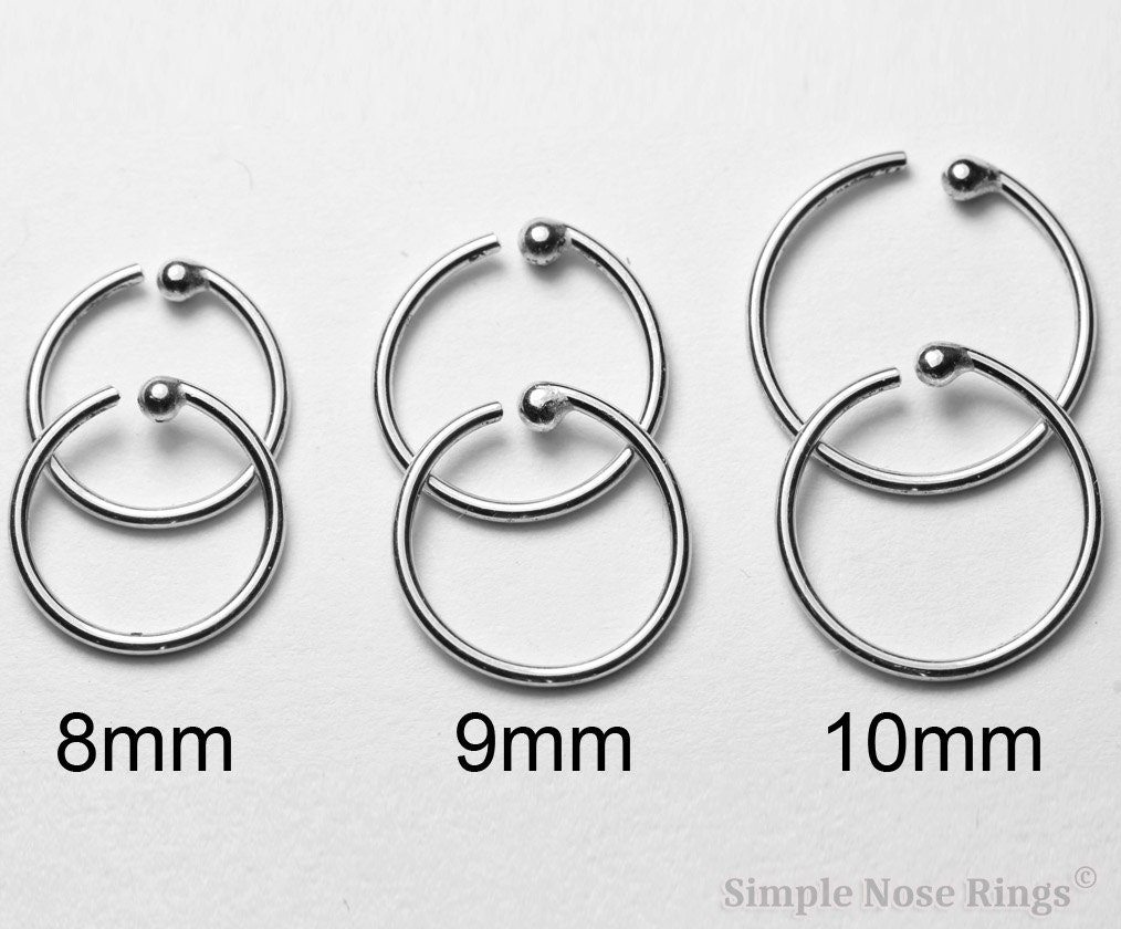 8mm 9mm 10mm Open Hoop Earrings with Ball. Pair of 10k Solid