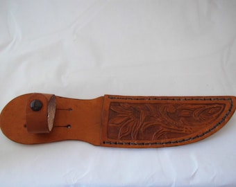 Small hand tooled leather knife sheath Made in Montana