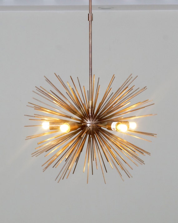 5 Bulbs Antique Brass Sphere Urchin Chandelier by Asiancraftsmen