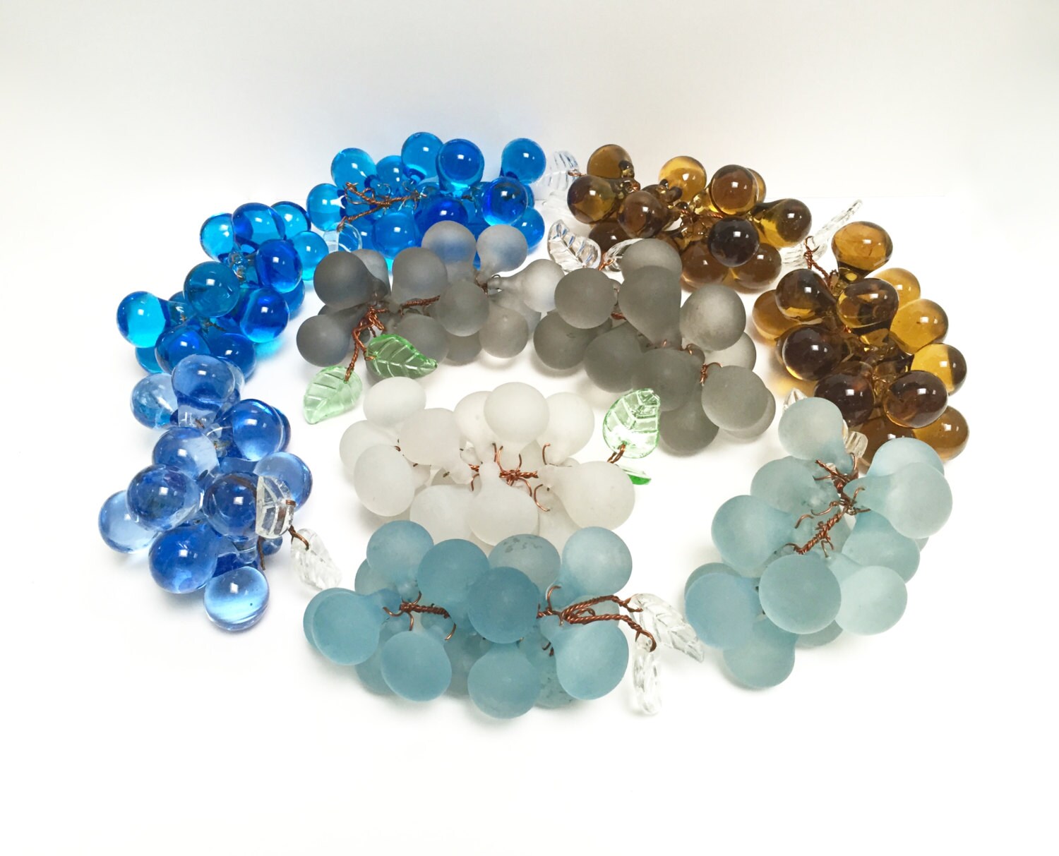 Handblown glass grape cluster on copper wire vintage glass