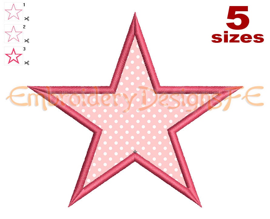 Star Applique 5 Sizes Machine Embroidery by EmbroideryDesignsFE