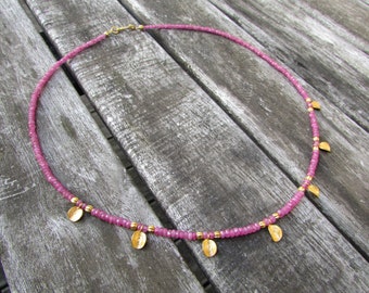 pink sapphire ruby gemstone necklace with solid 18k gold