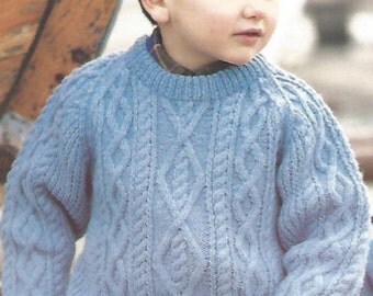 Vintage Knitting Pattern Childs Chunky Cabled Sweater Pullover Raglan aran style Knit jumper pdf download