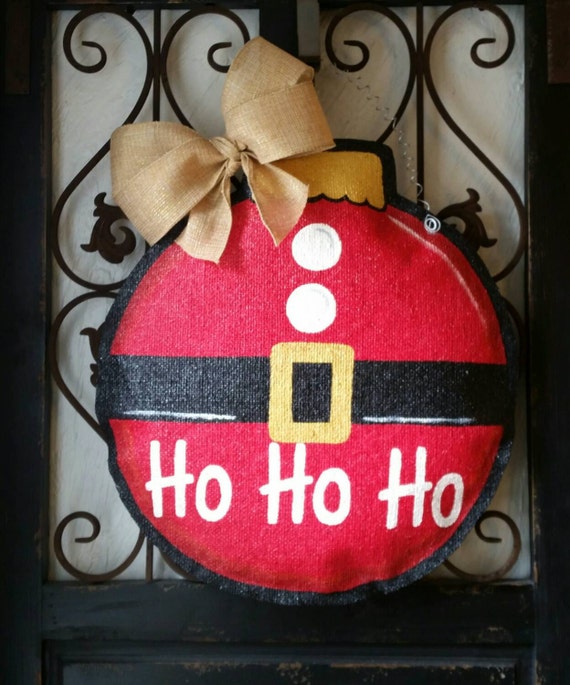 Christmas door hanger hand painted burlap. by ConnieRisleyCrafts