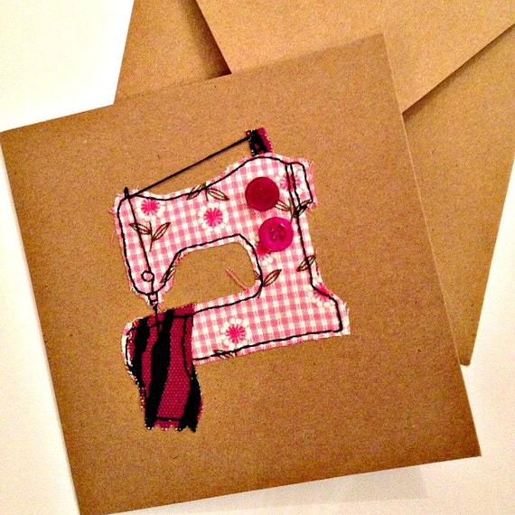 Fabric birthday card sewing machine card for girls hand