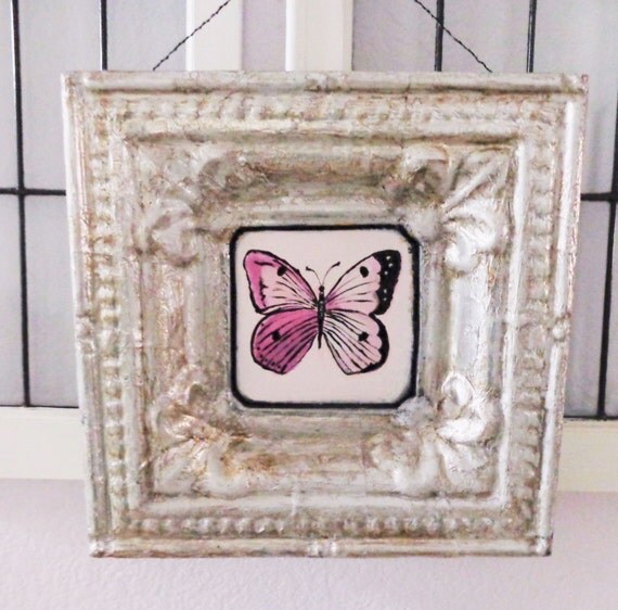 Butterfly Wall Decor Handpainted Silver Frame by MidorisMyMuse