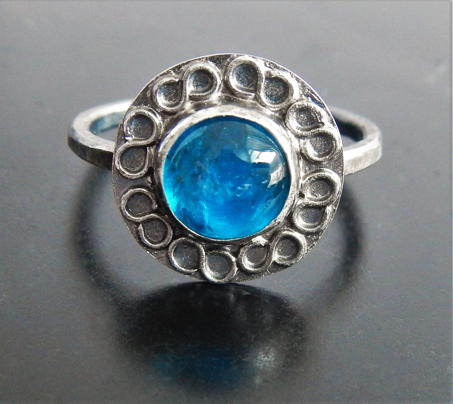 Neon Blue Apatite and Oxidized Sterling Silver Ring Apatite