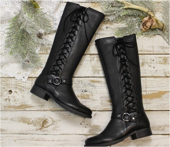 black boots with laces in back