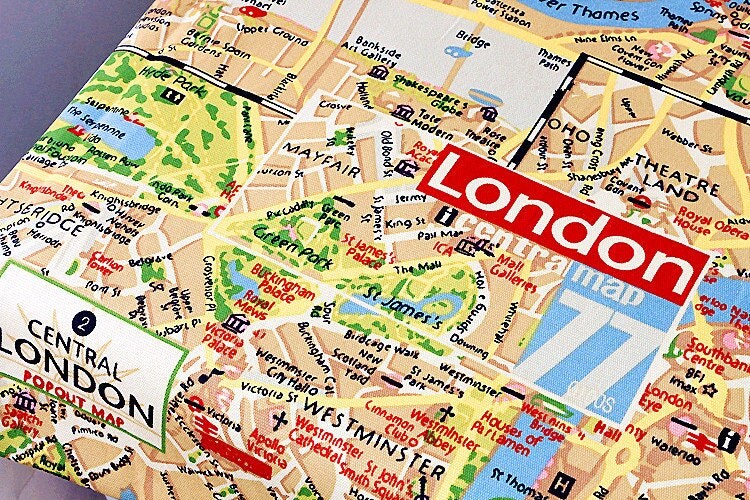 London Map Cotton Fabric Retro Style Canvas Cotton Fabric For