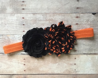Halloween Headband, Baby Girl Headband, Orange & Black polka dot Headband, Newborn Headband, Toddler Headband, Holiday Headband