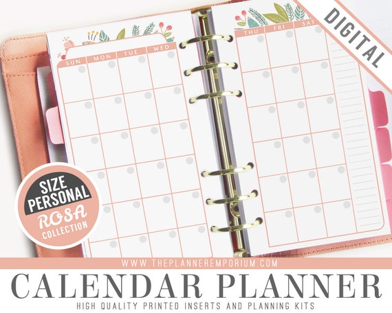Personal Calendar Planner Inserts ROSA Collection Fits