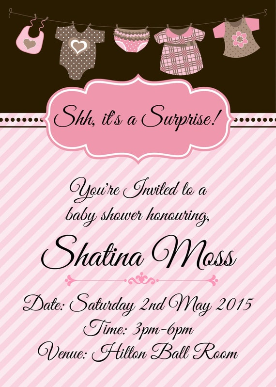 pink and brown baby shower invitation you print