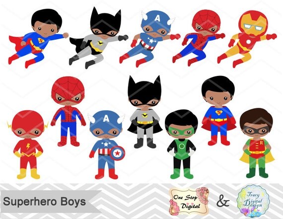 24 Little Boy Superheros Digital Clip Art Boys Superhero