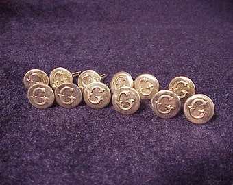Lot of 12 Monogram Initial Letter G Gold Tone Uniform Buttons, Cufflink Making, Materials, Vintage Sewing, Old