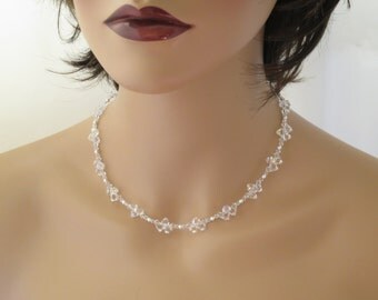 Swarovski crystal and pearl bridal necklace, Simple crystal wedding necklace