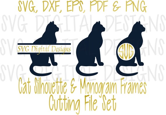 Download Cat SVG Monogram cut files set Split Monogram Frame Round