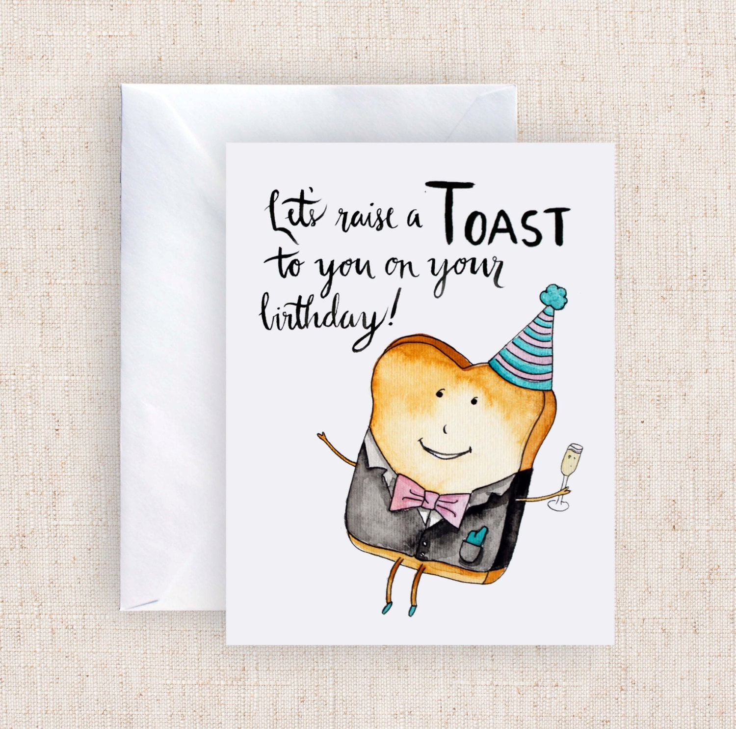 Here's a TOAST to you on your Birthday Handmade Watercolor