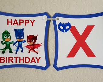 Pj Mask 2 in 1 Birthday Banner, Pj Mask Party, Pj Mask Decor, Pj Mask Supplies, PJ Mask Banner, PJ Mask Favors, PJ Mask, Super Hero