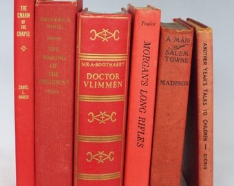 Red Books, Vintage books, Antique Book Set, Vintage Book Collection, Decorative Books, Wedding Decor, Home Decor, Centerpiece, Office Décor