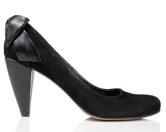 New Laura Black Leather&Suede Mid Heels