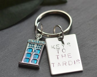 Doctor Who Keyring, Tardis Keychain, Dr Who Keys, Whovian Keyfob, Gift For Him, Police Box, Dad Fathers Day, Time Lord Car