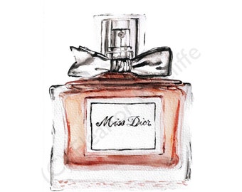 Miss Dior Perfume Floral Watercolour Illustration 21 X21 Cm