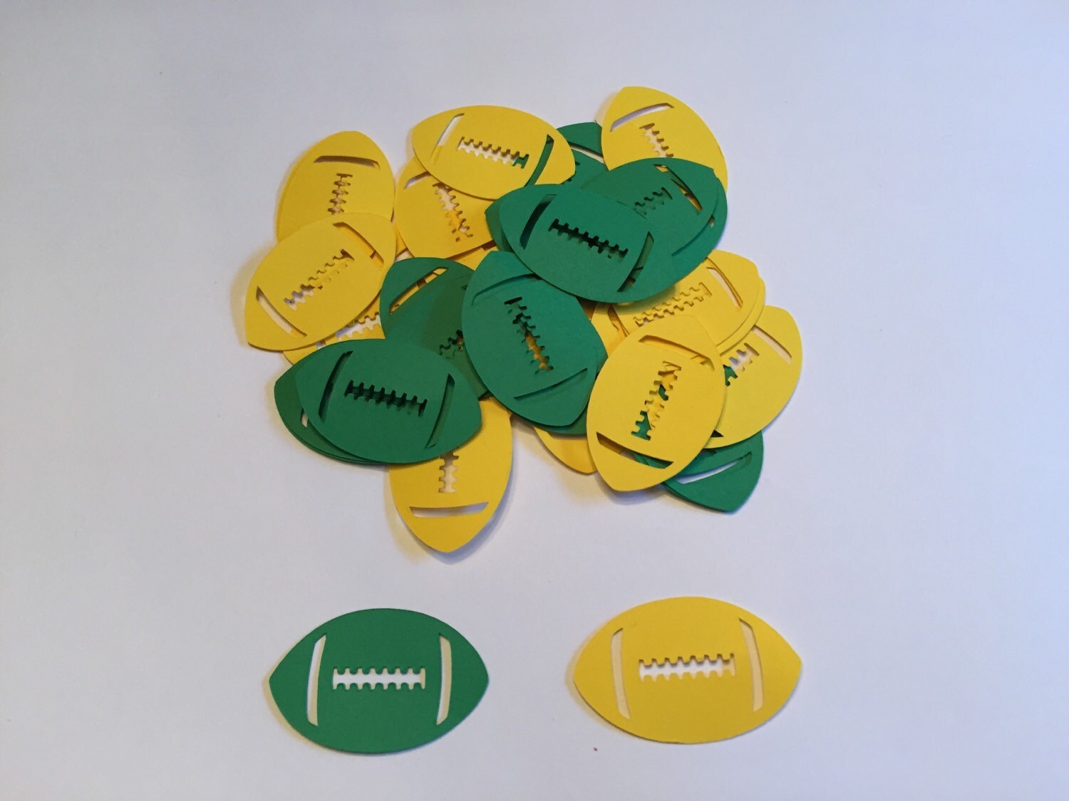 100 Yellow and Green Football Confetti Die Cut Football Baby