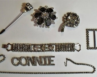 Vintage Lot Jewelry Finding Destash Craft Supply Rhinestone Juliana D&E Connie Brooch Bling j256