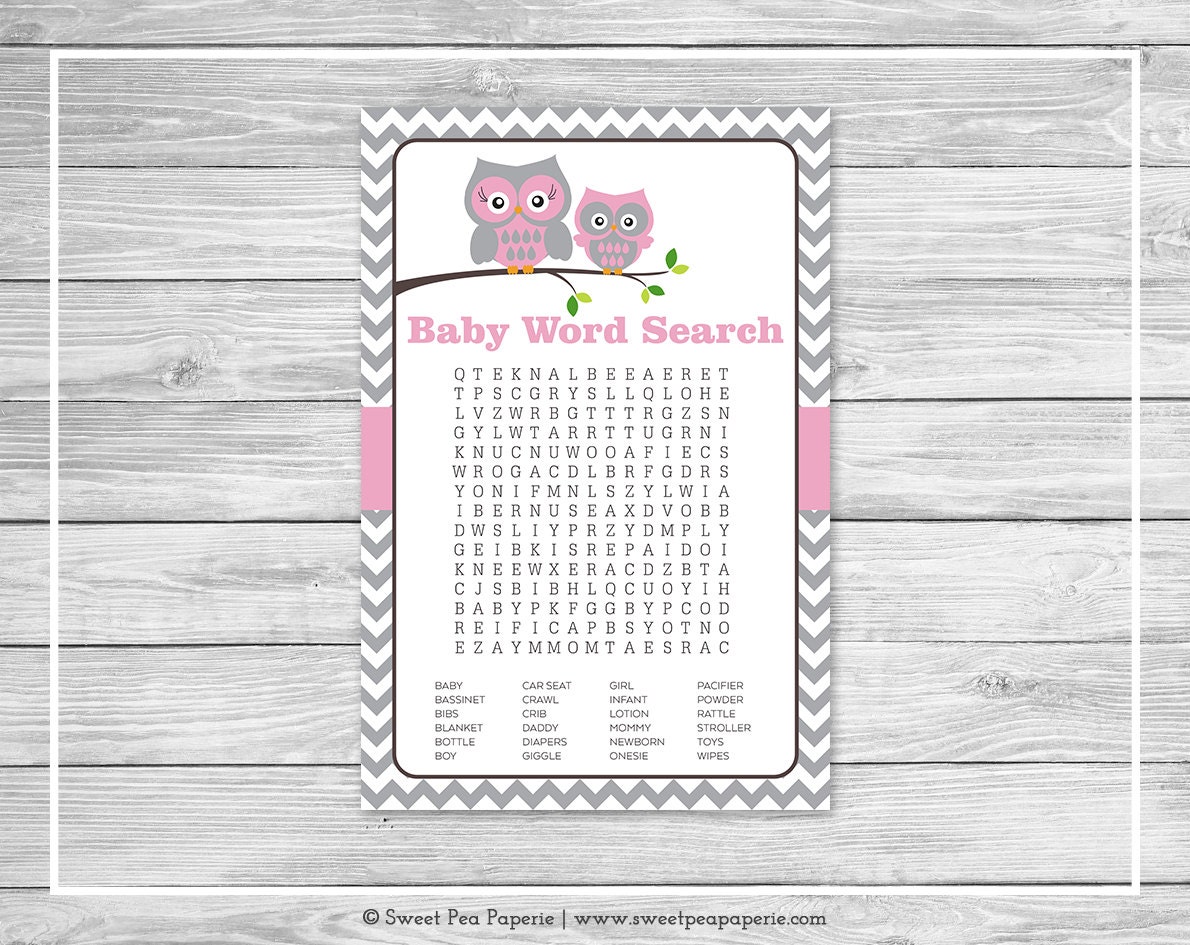 owl baby shower baby word search game printable baby shower