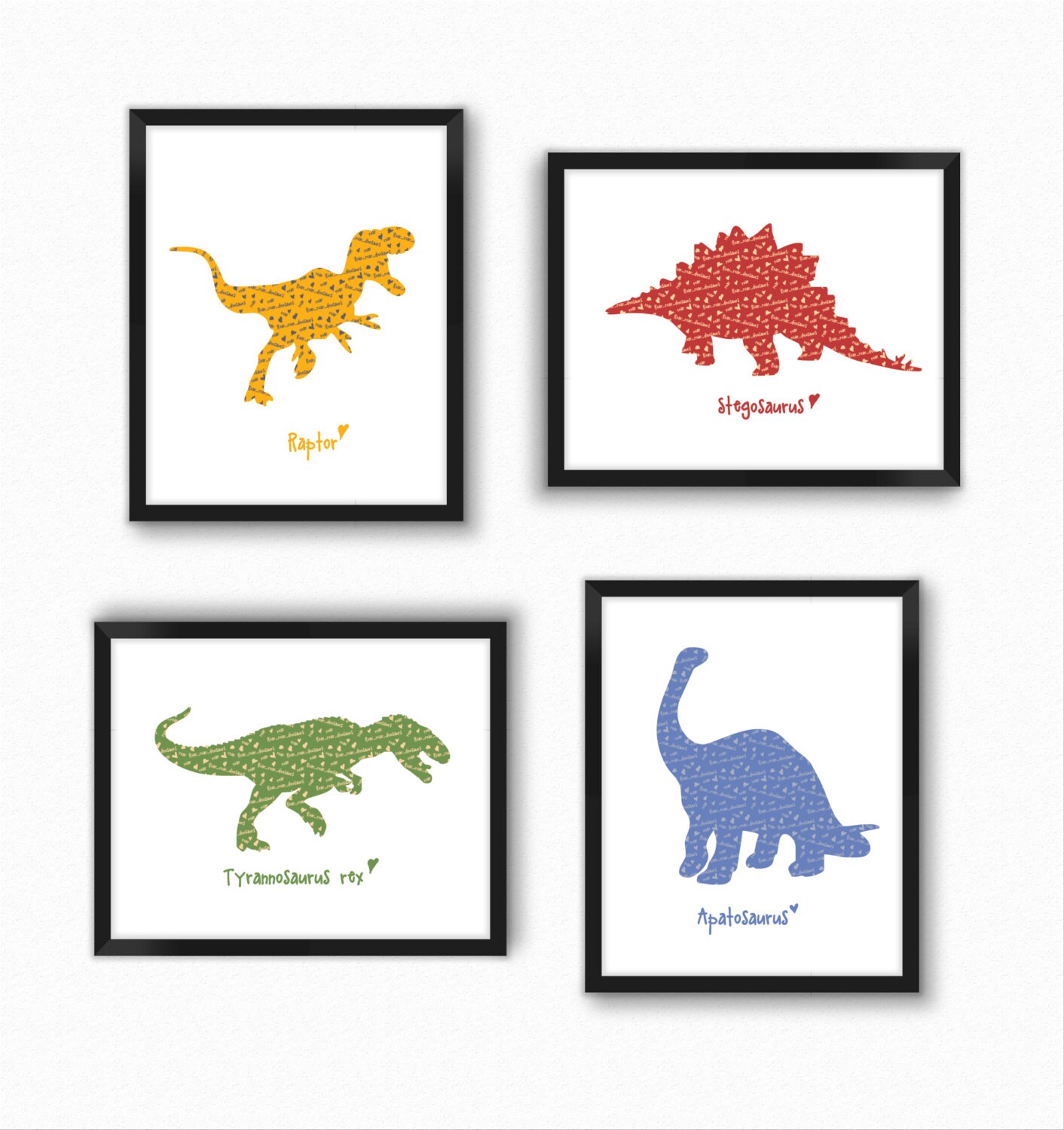Dinosaur print set of 4 prints dinosaur wall art dinosaur
