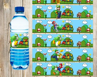 12 Super Mario Bros Water Bottle Label instant download, Printable Super Mario Bros Water Bottle Label, Super Mario Bros Water